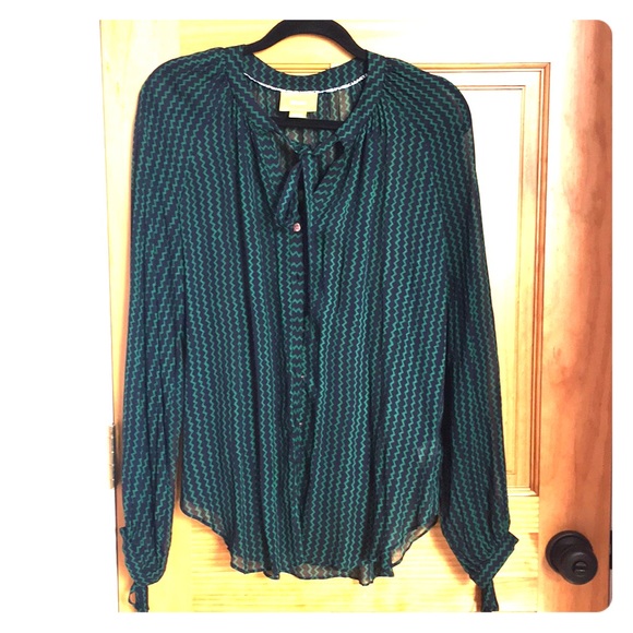 Maeve for Anthropologie Blue/Green Zigzag Blouse - Picture 1 of 1